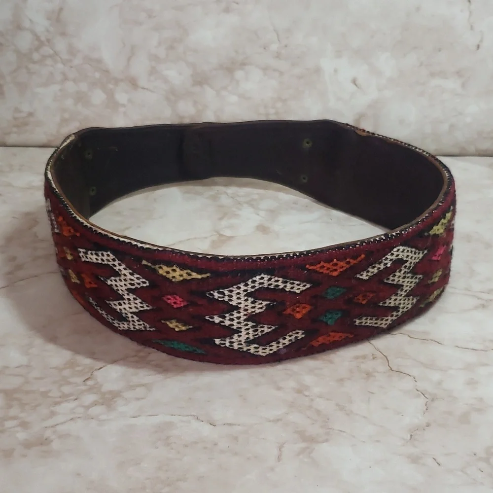 Motif 56 Brown Leather and Red Patterned Textile Women's Belt Size S
